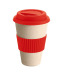 Eco cup made of bamboo fibers and rice hulls with silicone rim and lid for logo application