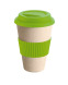 Eco cup made of bamboo fibers and rice hulls with silicone rim and lid for logo application