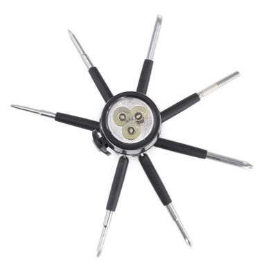 Multilight manual flashlight, multitool 8 in 1, plastic-metal for logo application