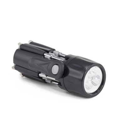 Multilight manual flashlight, multitool 8 in 1, plastic-metal for logo application